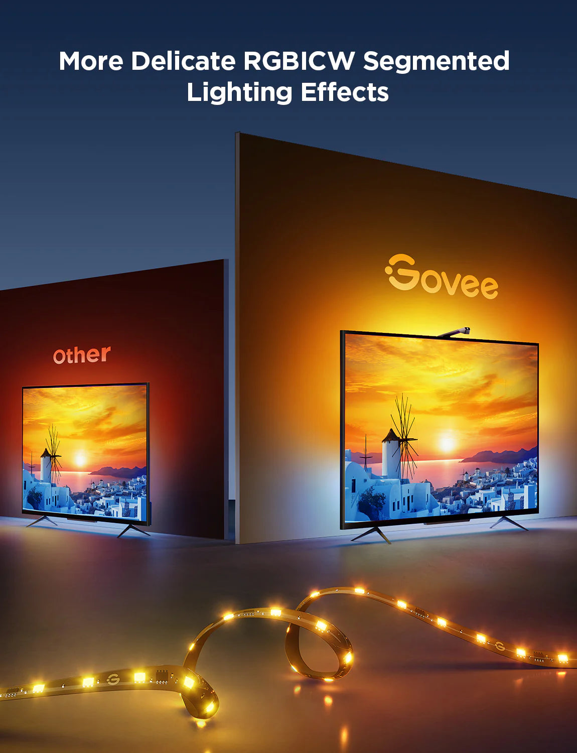RGBIC TV Backlight Strip With AR Color Gamut Sensor App Control can Capture Part of The Color on The Screen 16.4FT/65-85 TV