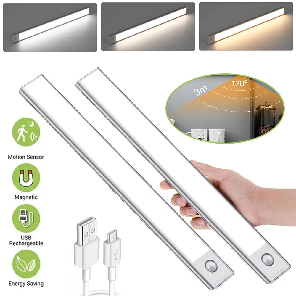 30CM Night Light USB Rechargeable Motion Sensor Led Light Wireless Led Lamp 3 Color for Kitchen Cabinet Bedroom Wardrobe