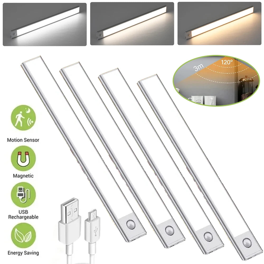 30CM Night Light USB Rechargeable Motion Sensor Led Light Wireless Led Lamp 3 Color for Kitchen Cabinet Bedroom Wardrobe