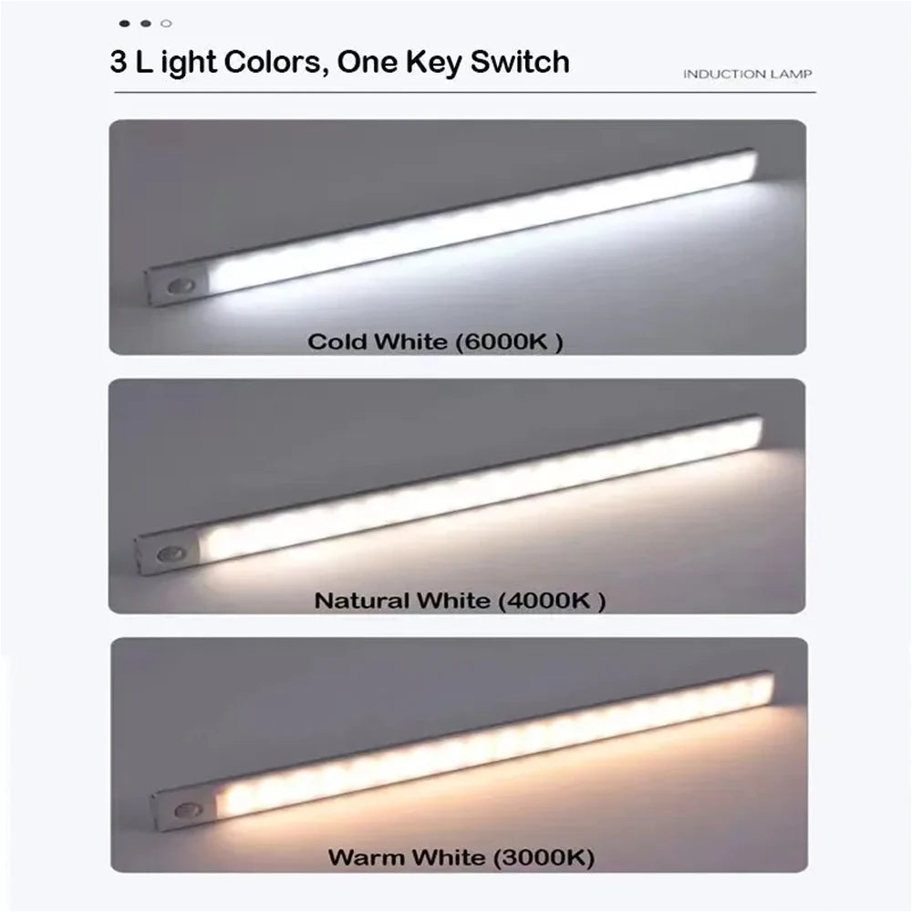 30CM Night Light USB Rechargeable Motion Sensor Led Light Wireless Led Lamp 3 Color for Kitchen Cabinet Bedroom Wardrobe