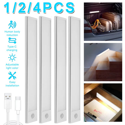 30CM Night Light USB Rechargeable Motion Sensor Led Light Wireless Led Lamp 3 Color for Kitchen Cabinet Bedroom Wardrobe