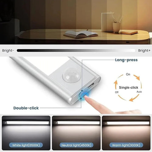 30CM Night Light USB Rechargeable Motion Sensor Led Light Wireless Led Lamp 3 Color for Kitchen Cabinet Bedroom Wardrobe