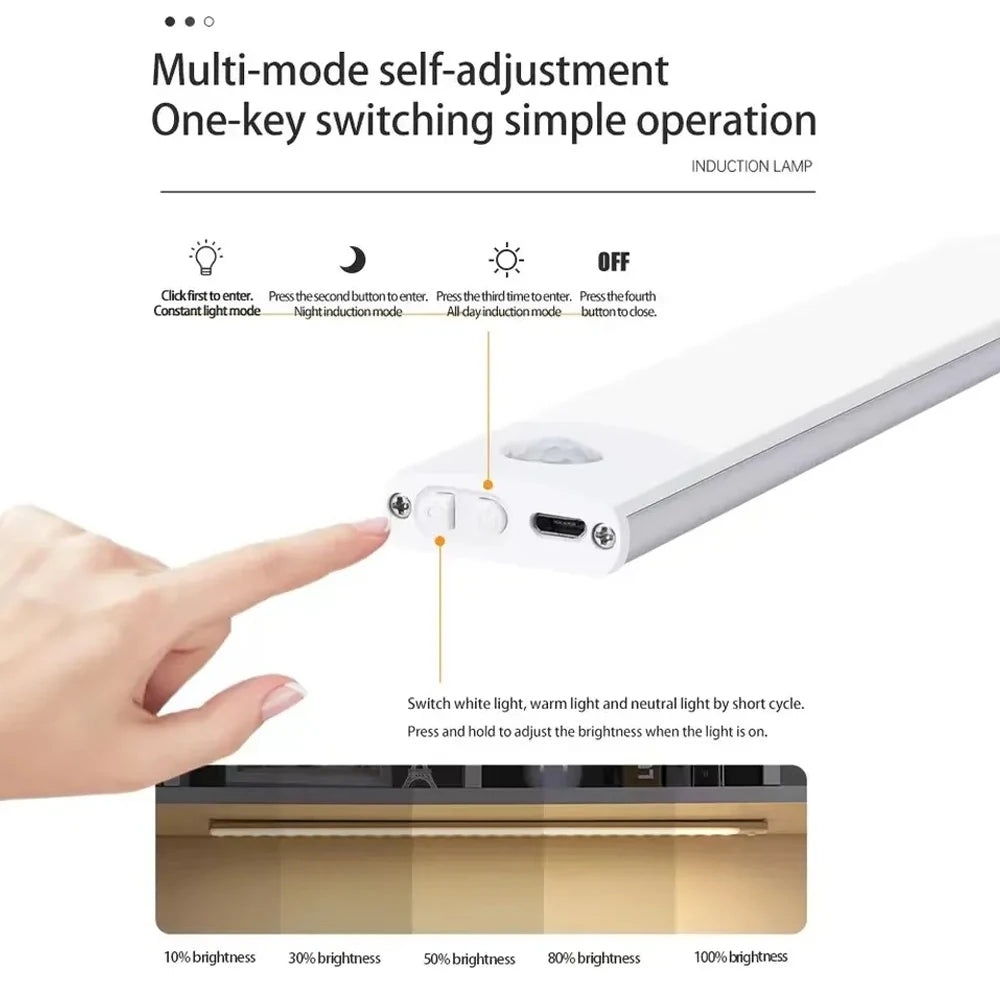 30CM Night Light USB Rechargeable Motion Sensor Led Light Wireless Led Lamp 3 Color for Kitchen Cabinet Bedroom Wardrobe